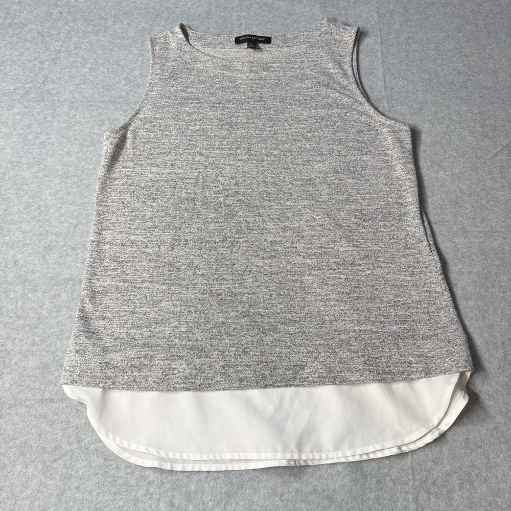 Banana Republic Tank Top Women Small Heathered Grey Luxespun Stretch Layered Hem